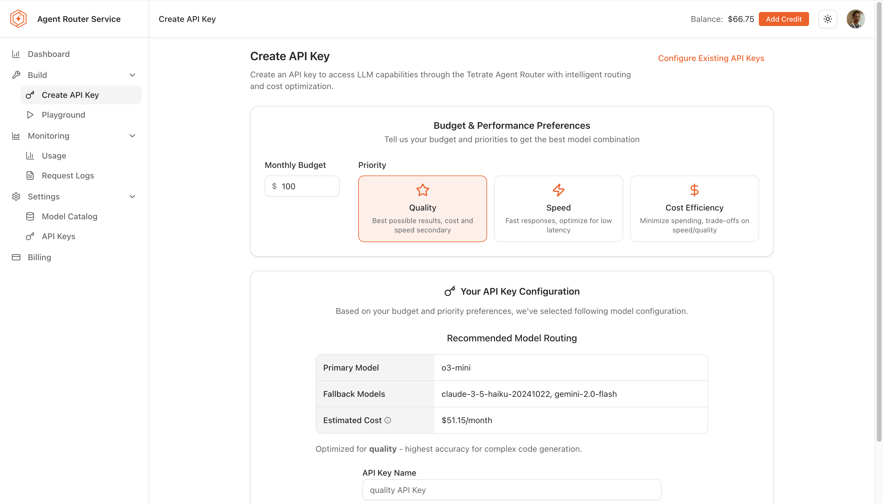 TARS API Key Creation
