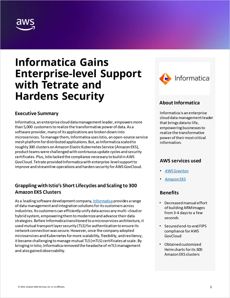 Informatica Gains Enterprise-level Support with Tetrate and Hardens Security