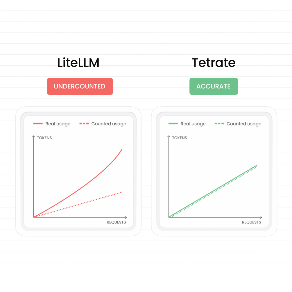 Token counting: LiteLLM undercounted vs Tetrate accurate