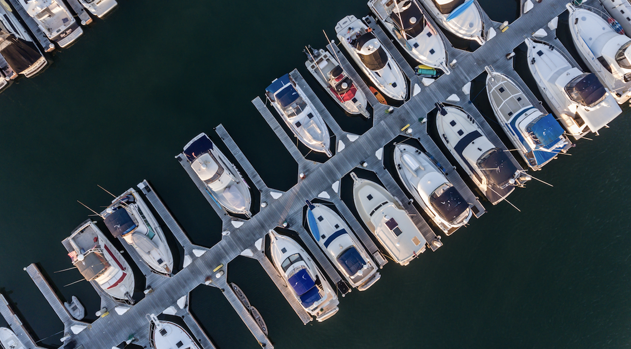 Boats moored in a marina