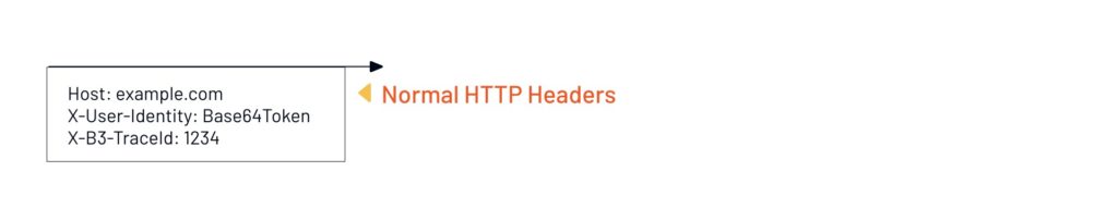 The example incoming request sets normal HTTP headers (Host: example.com in this case)