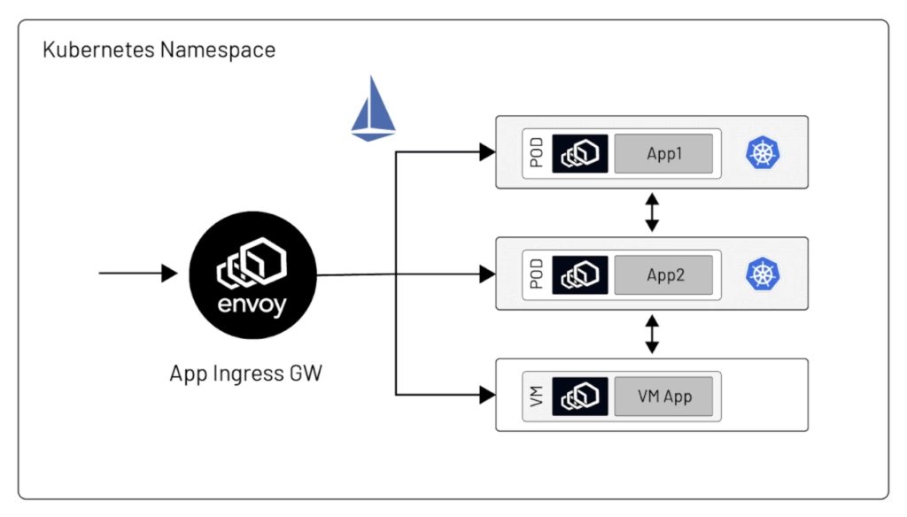 In the Kubernetes model, individual application instances are grouped into a service -- a single, logical unit consumable by other applications. Any VM added to the service mesh must be assigned to a Kubernetes namespace. Only one Kubernetes namespace, it can’t belong to multiple namespaces - such configuration would cause collapse of settings coming from different namespaces.