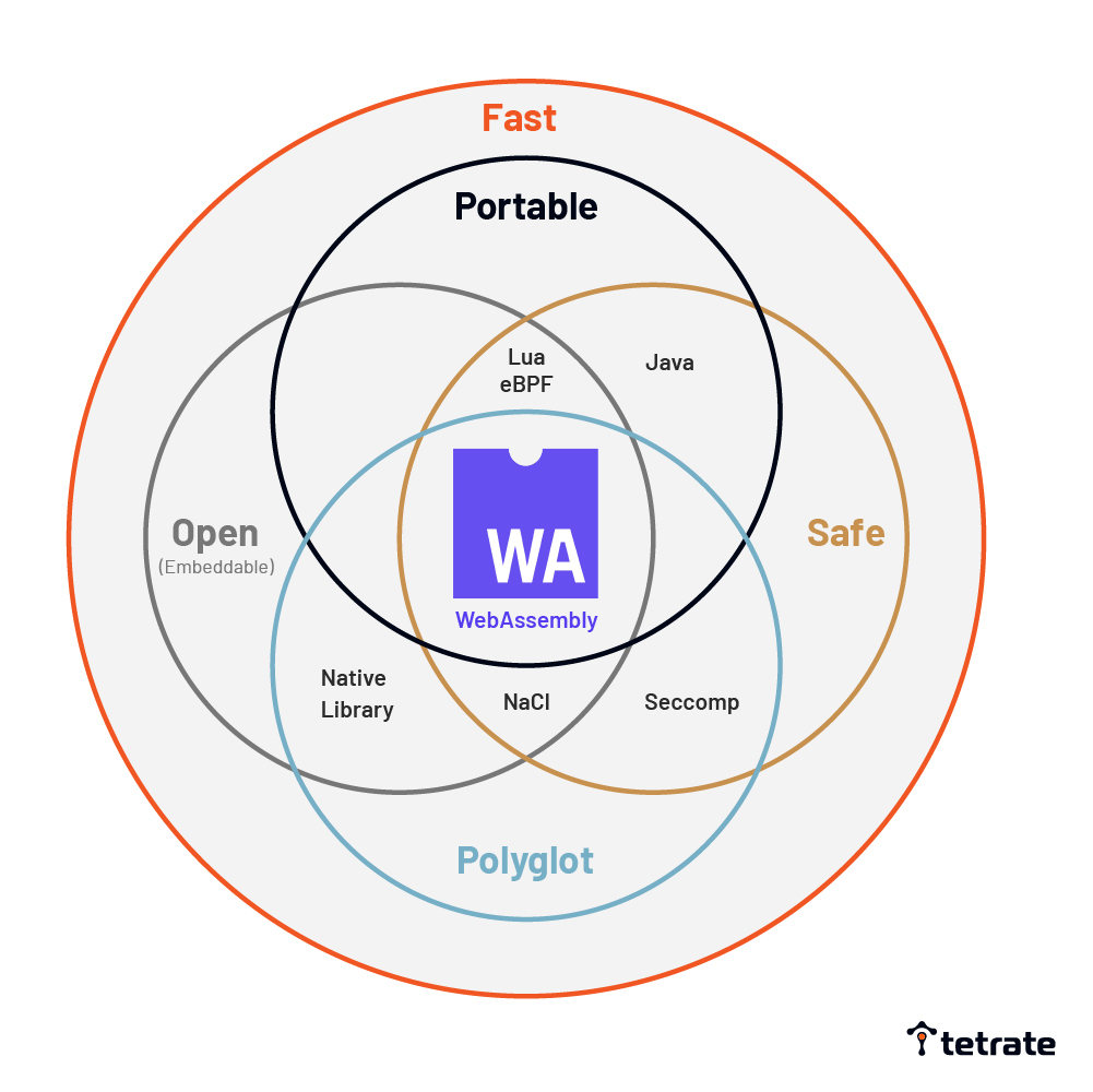  Many language are some combination of open, portable, safe, and polyglot. WebAssembly is taking off right now because it's all of those.