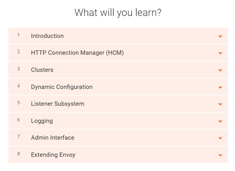 Envoy Fundamentals Course table of contents