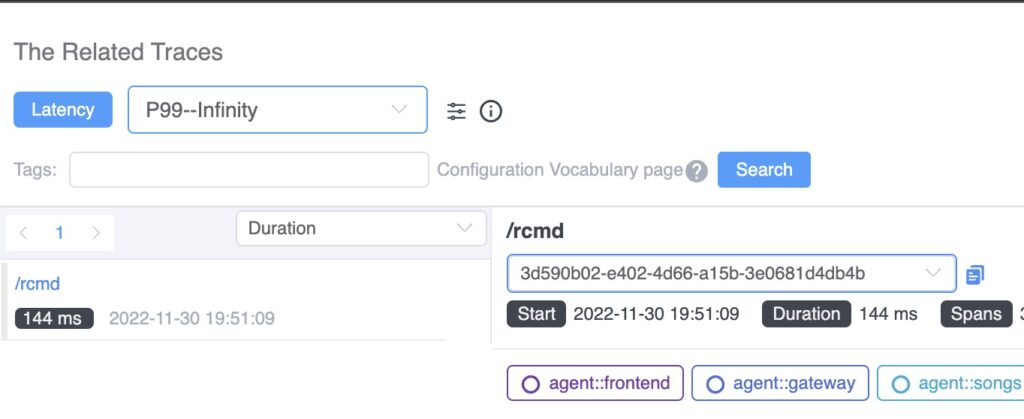 Query parameters to search for traces based on latency.