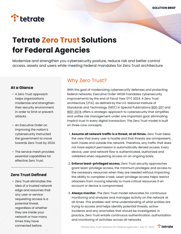 Tetrate Zero Trust Solutions for Federal Agencies